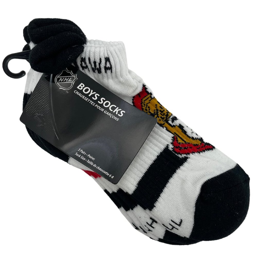 NHL | Boy's Ottawa Senators Socks | 3 Pack | White | Size 6-8